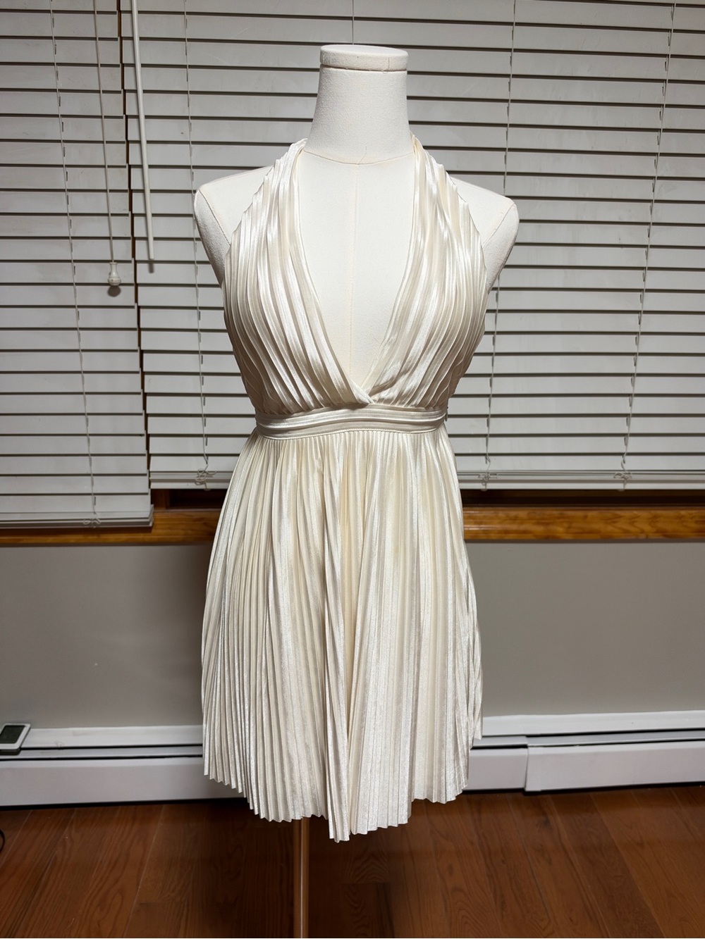 Meshki Ivory Pleated Halter Mini Dress